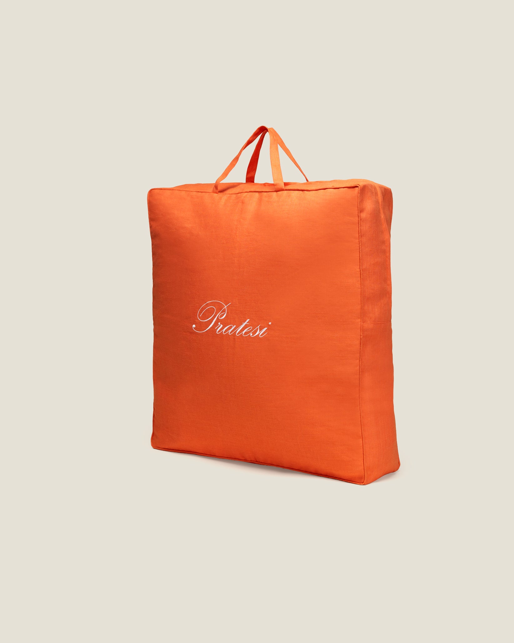 orange linen bag to store duvet cover