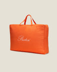 orange linen packaging for down pillow