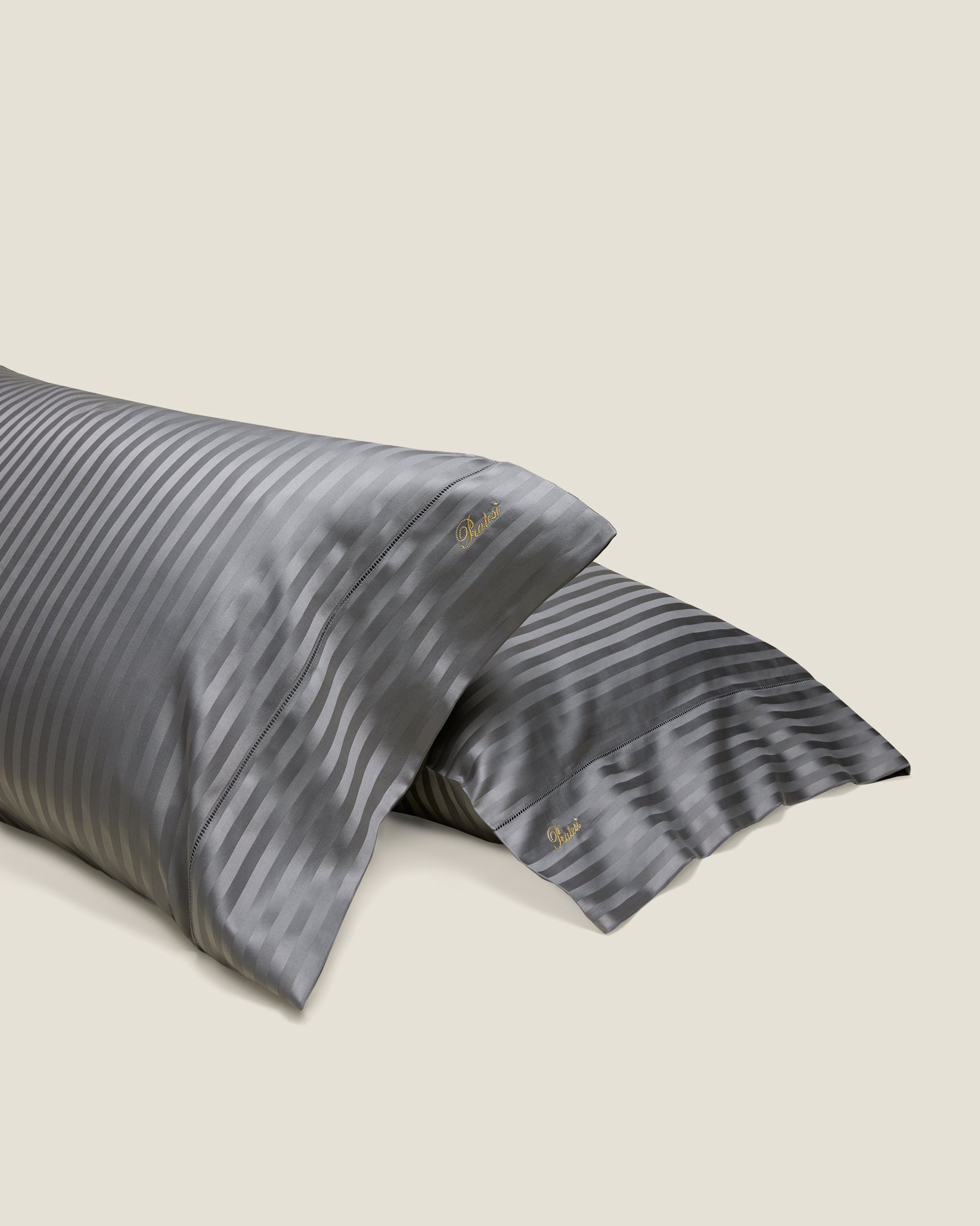 Raso Rigato pillowcase pair in charocal