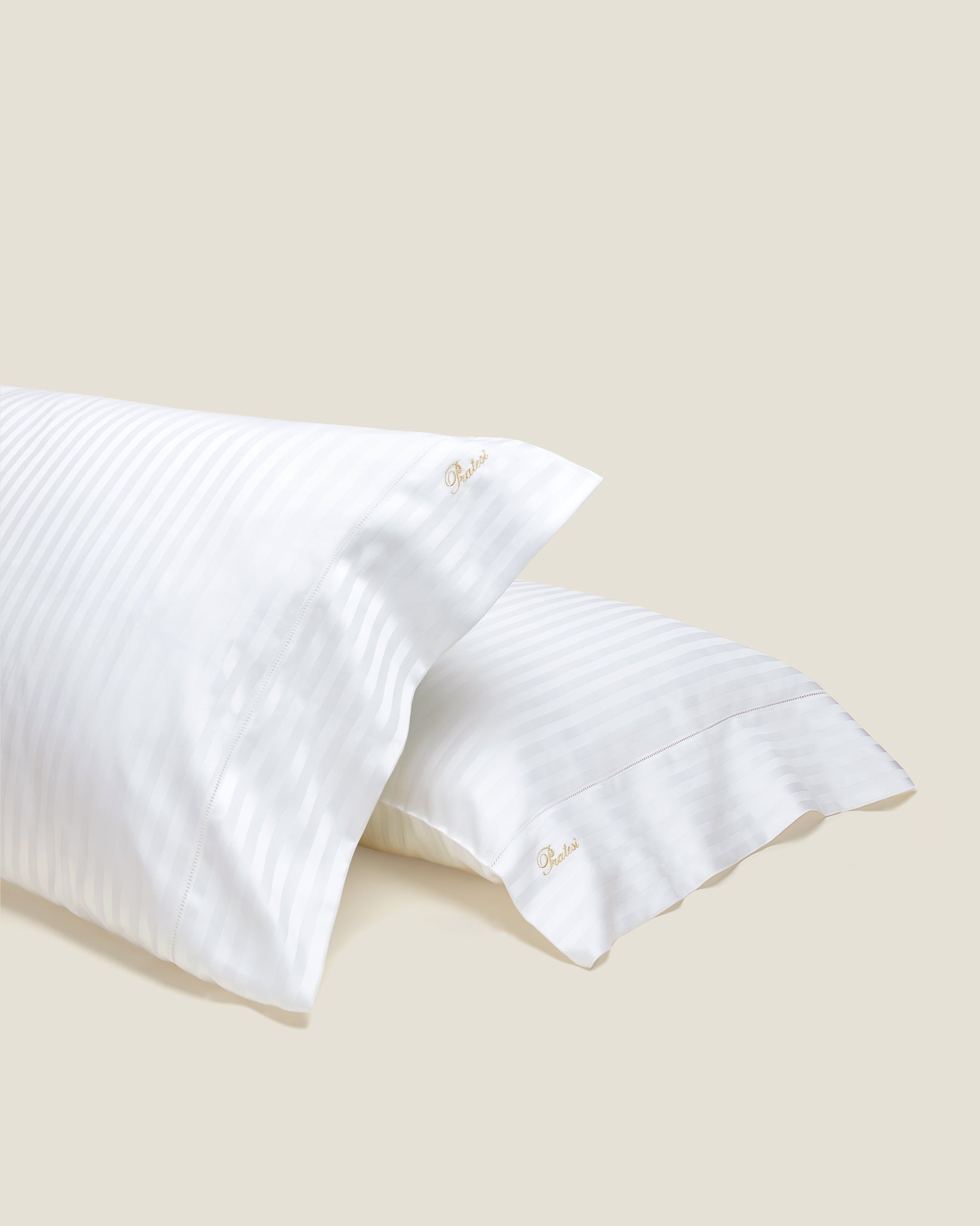 Raso Rigato pillowcase pair in white