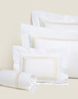 Tre Righe queen, standard, boudoir and neckroll sham in white/beige