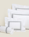Tre Righe queen, standard, boudoir and neckroll sham in white/charcoal
