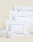 Tre Righe queen, standard, boudoir and neckroll sham in white/light blue
