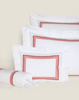 Tre Righe Ombre queen, standard, boudoir and neckroll sham in white/scarlet