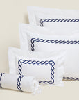 Treccia Moderno queen, standard, boudoir and neckroll sham in white/navy