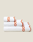 Treccia white/orange bath towel stack side view