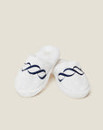 Treccia Slippers in white navy embroidery
