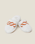 Treccia Slippers in white with orange embroidery
