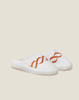 Treccia Slippers in white with orange embroidery