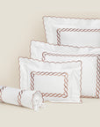 Treccia Splendore queen, standard, boudoir, and neckroll white/rose gold sham
