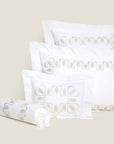 Paolina white/sage queen, standard, boudoir and neck roll sham