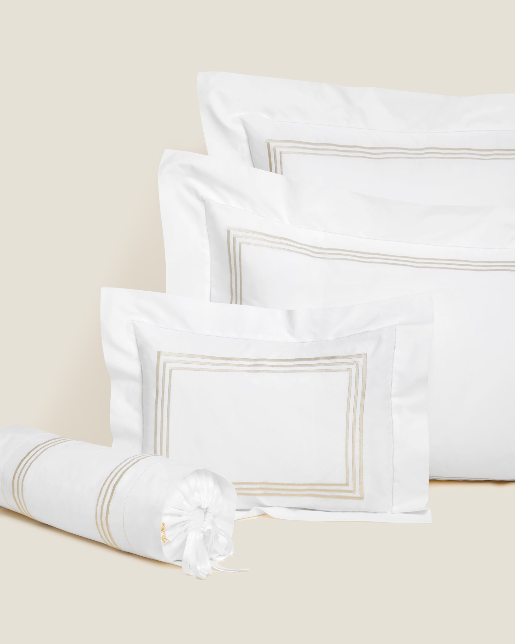 Tre Righe queen, standard, boudoir and neckroll sham in white/sage