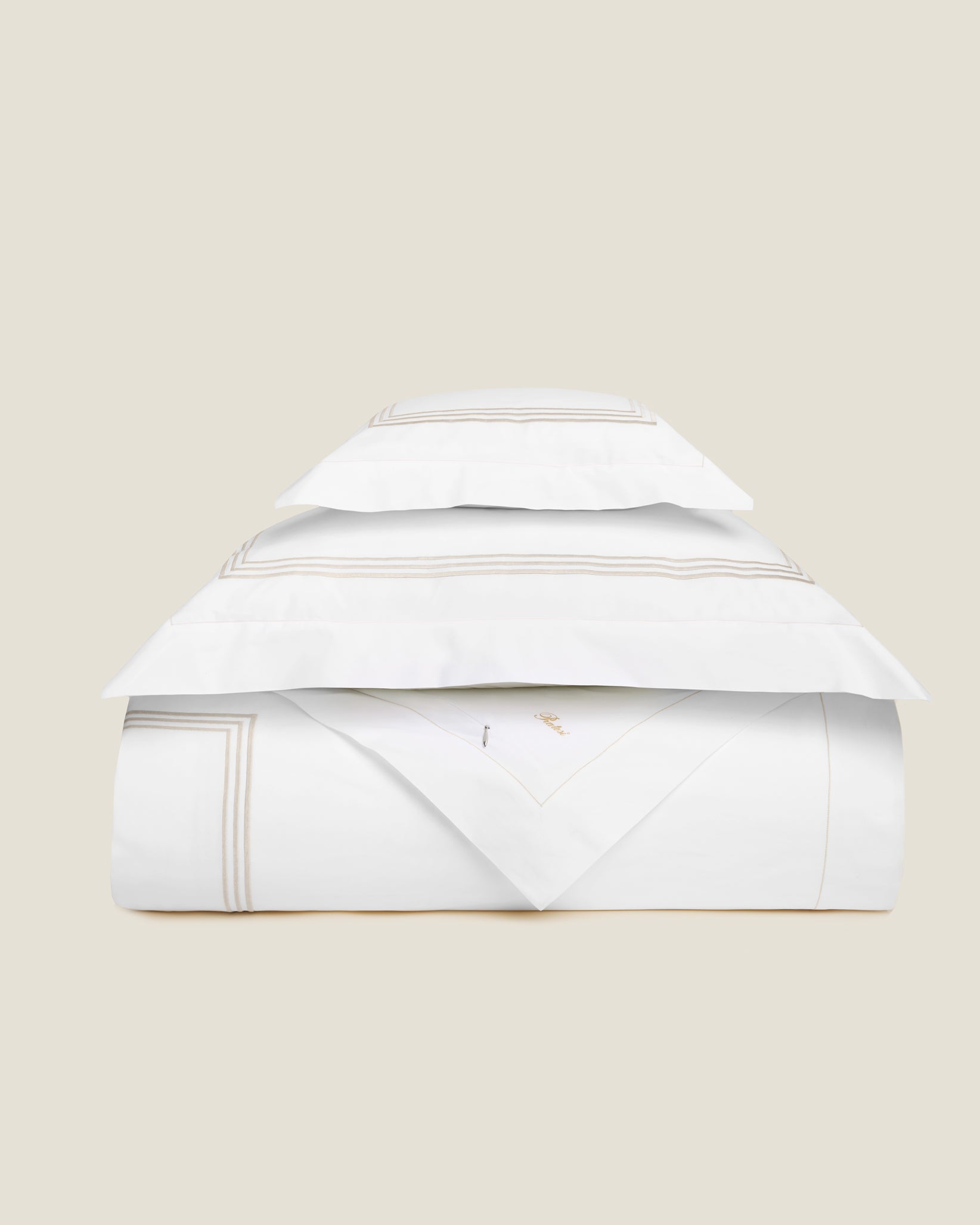 Tre Righe white/sage duvet cover stack