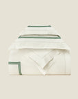 Tre Righe Ivory in Ivory/Emerald Duvet cover folded.