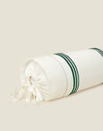 Tre Righe Ivory/emerald neckroll sham corner details