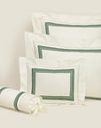 Tre Righe Ivory/Emerald queen, standard boudoir and neckroll sham