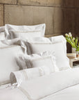 Tre Righe bed in white/sage side angle