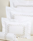 Federico queen, standard, boudoir and neckroll shams in white/antique silver