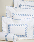 Treccia white/medium blue queen, standard, boudoir and neckroll sham