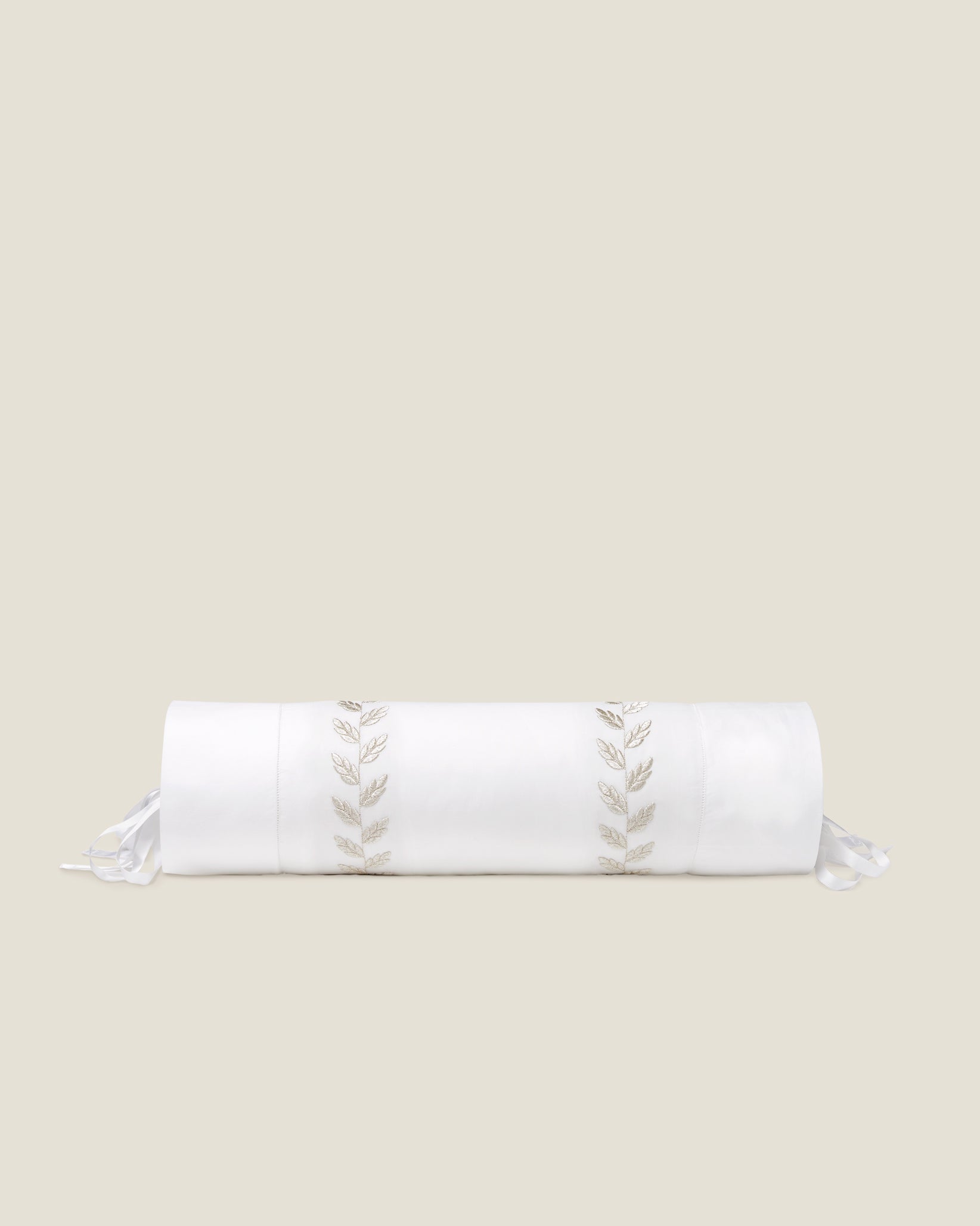 Federico white/antique silver neckroll sham