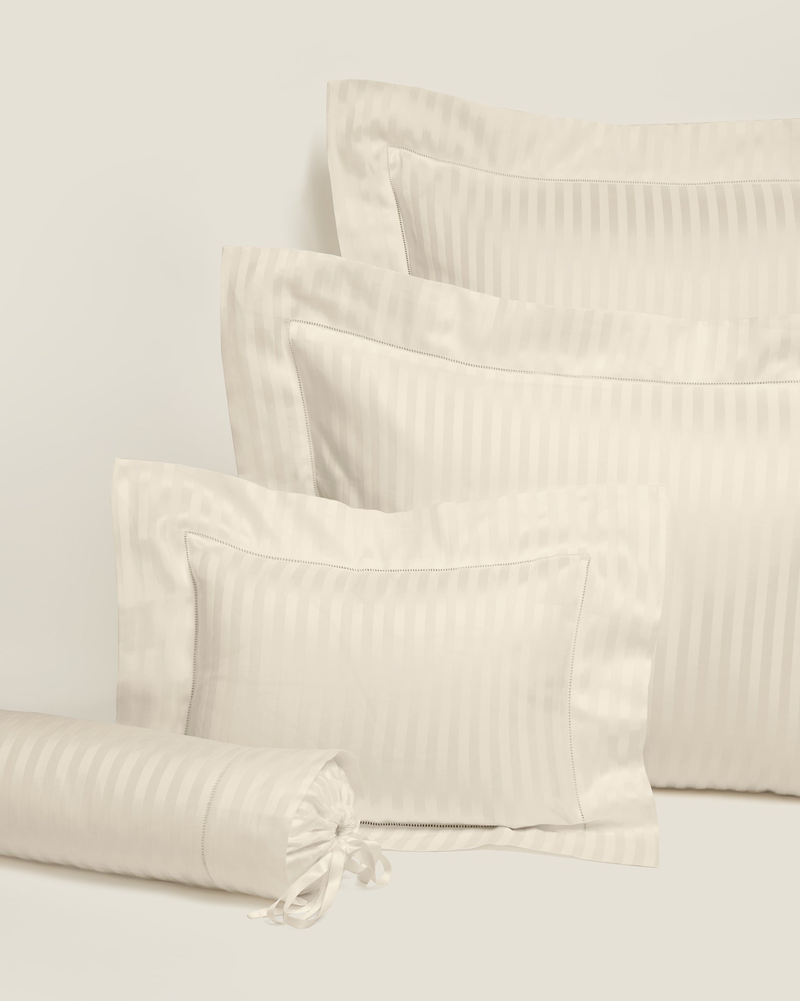 Raso Rigato queen, standard, boudoir and neckroll sham in beige