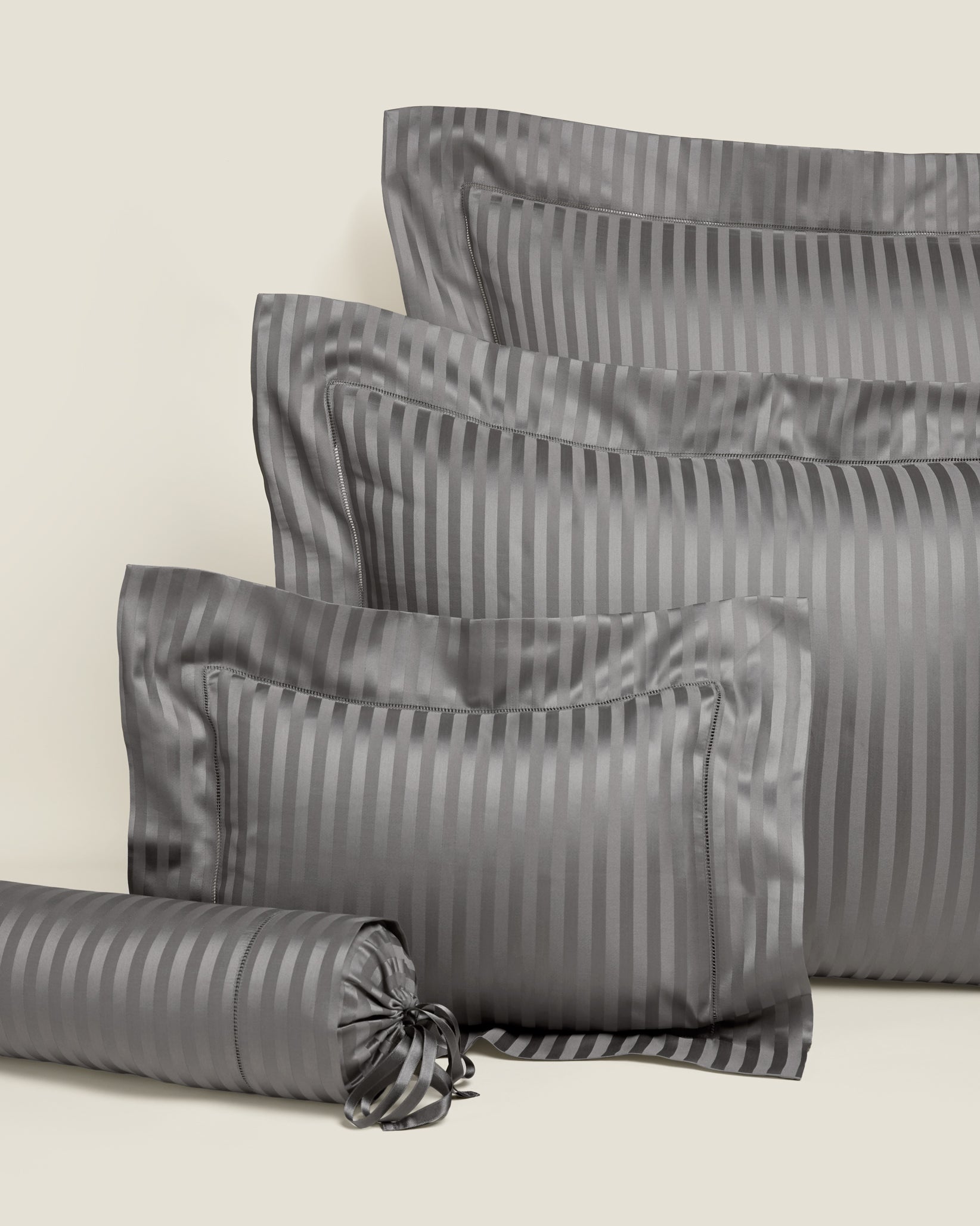 Raso Rigato queen, standard, boudoir and neckroll sham in charcoal