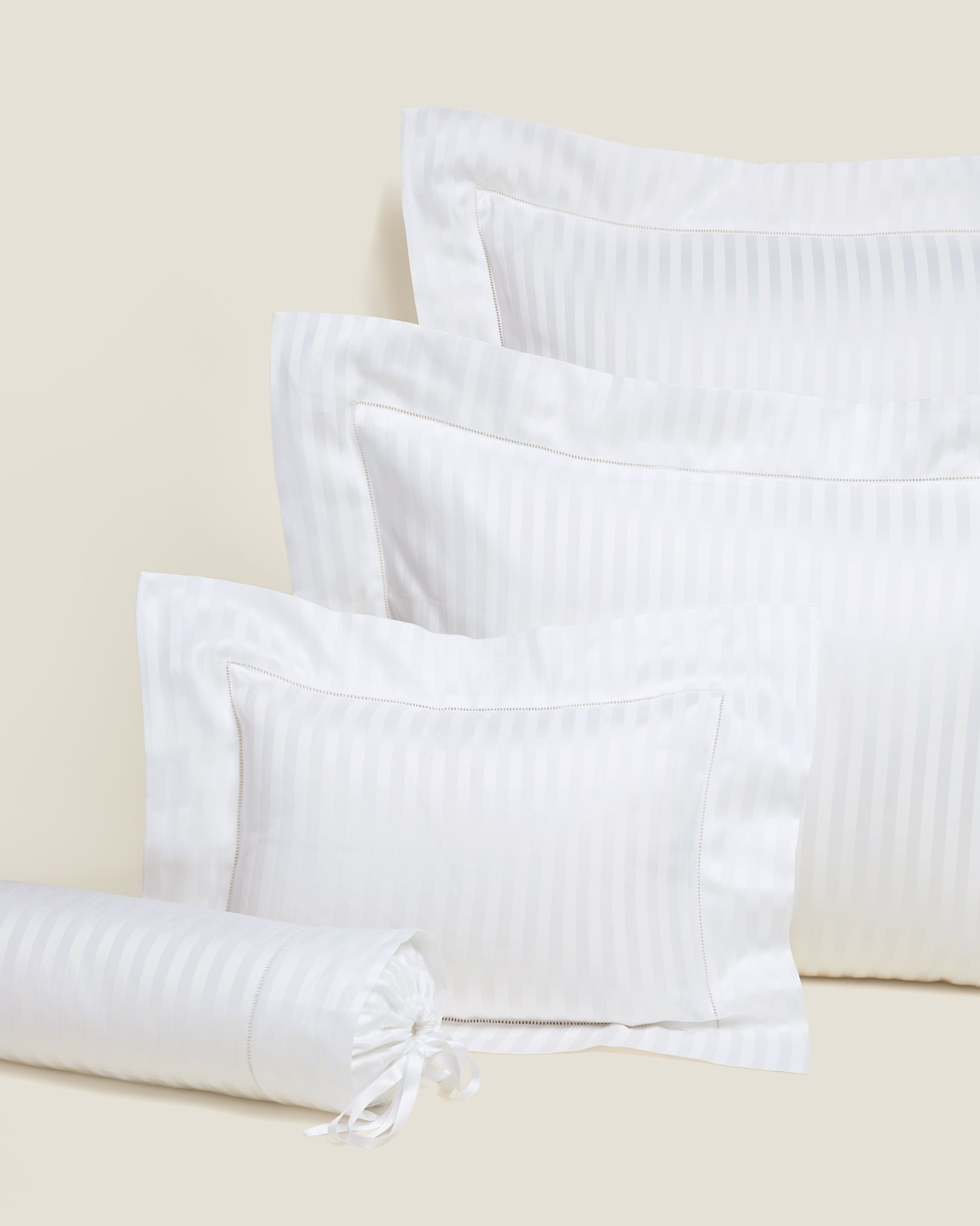 Raso Rigato queen, standard, boudoir and neckroll sham in white