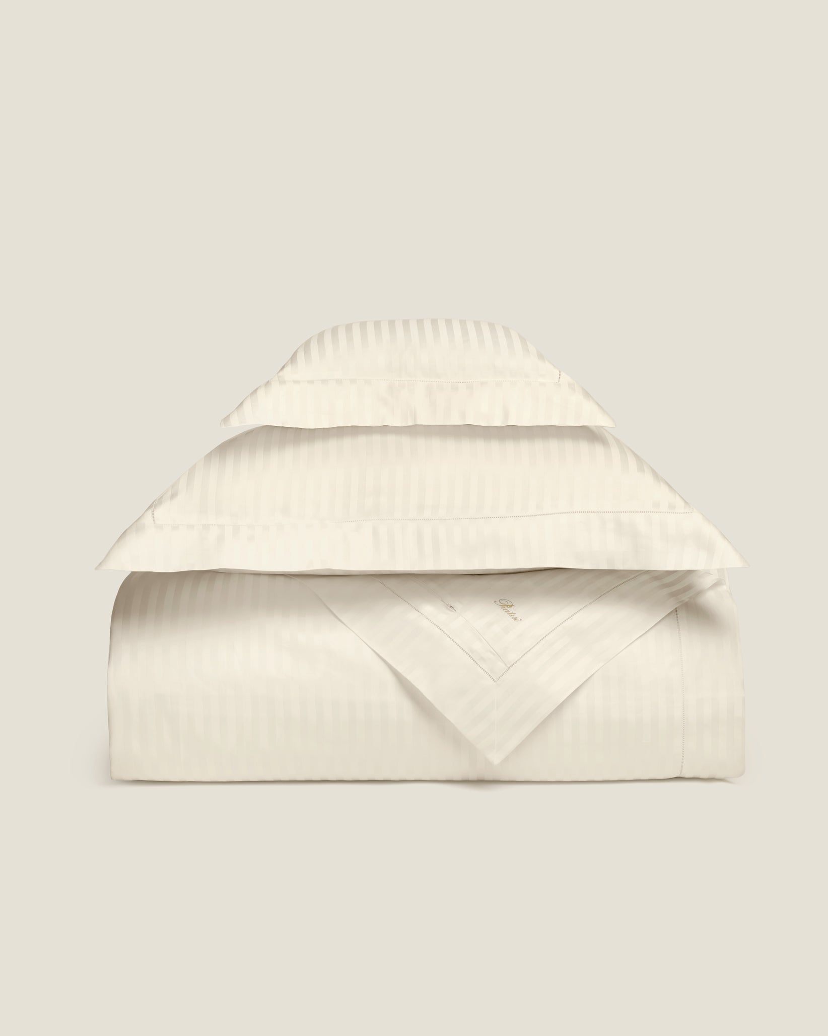Raso Rigato duvet cover stack in beige