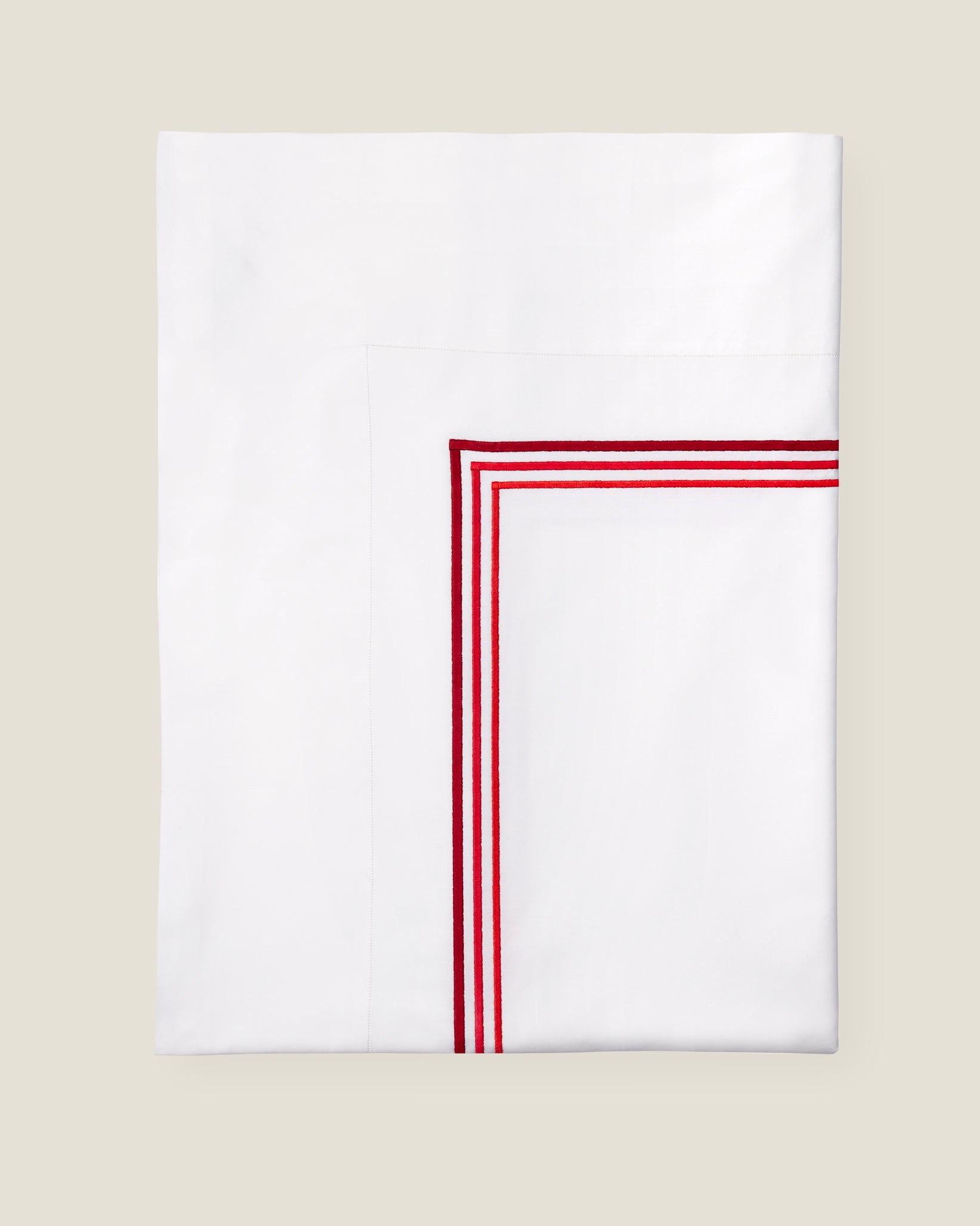 Tre Righe Ombre white/scarlet flat sheet folded