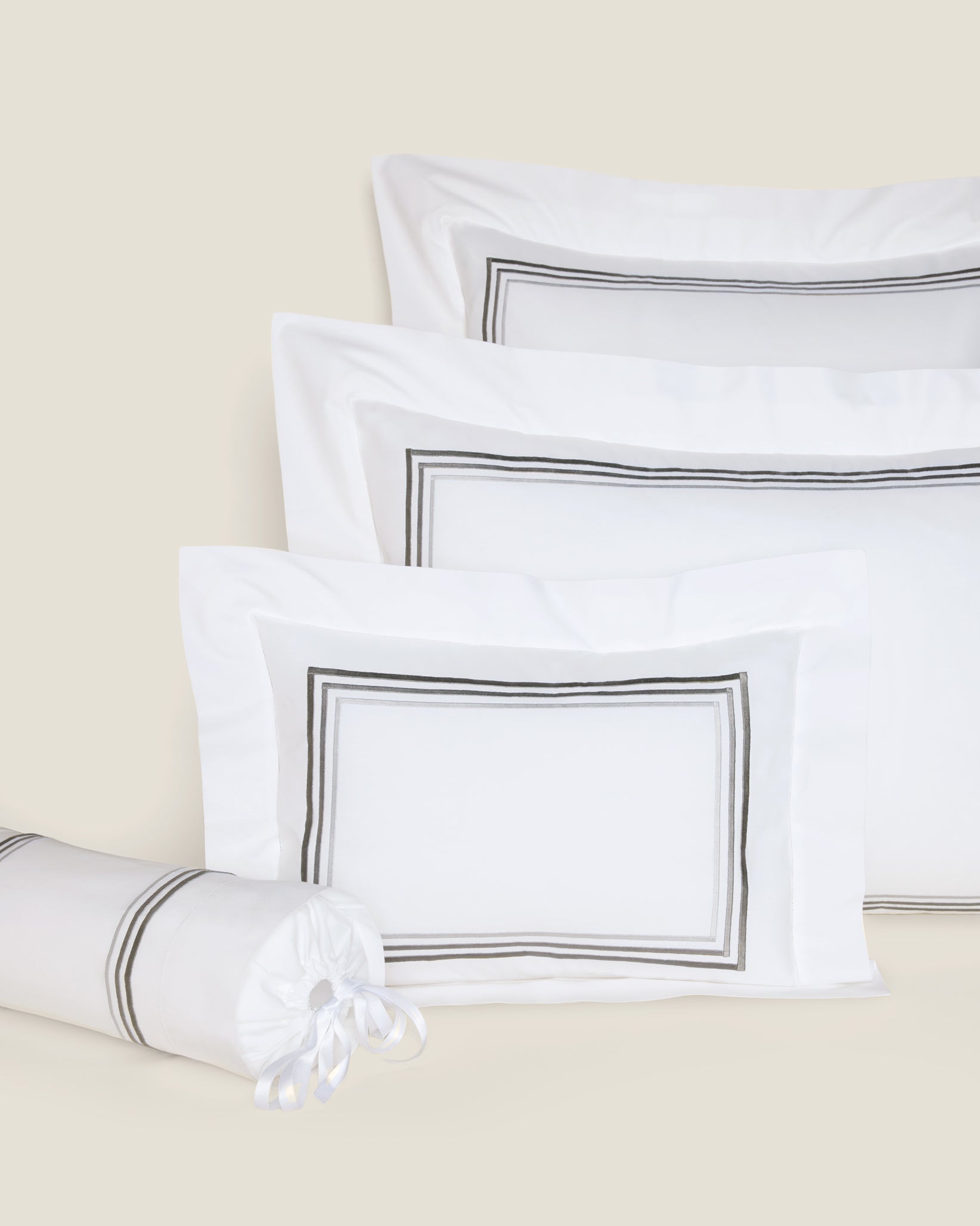 Tre Righe Ombre queen, standard, boudoir and neckroll sham in white/charcoal
