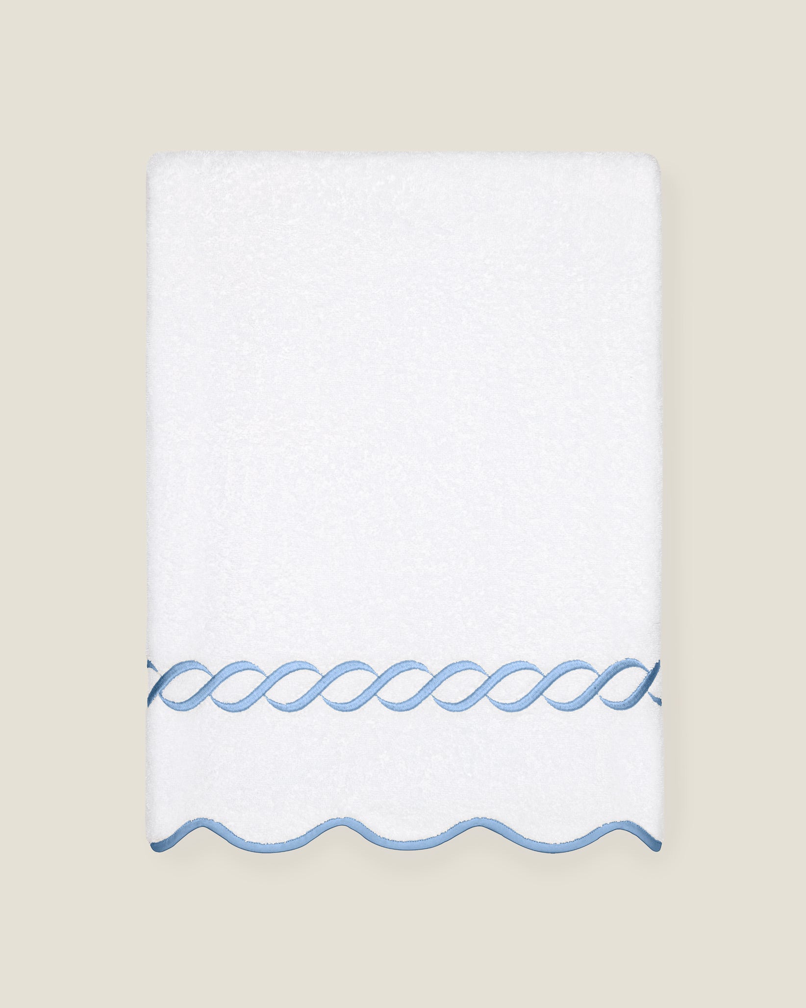 Treccia white/medium blue bath sheet