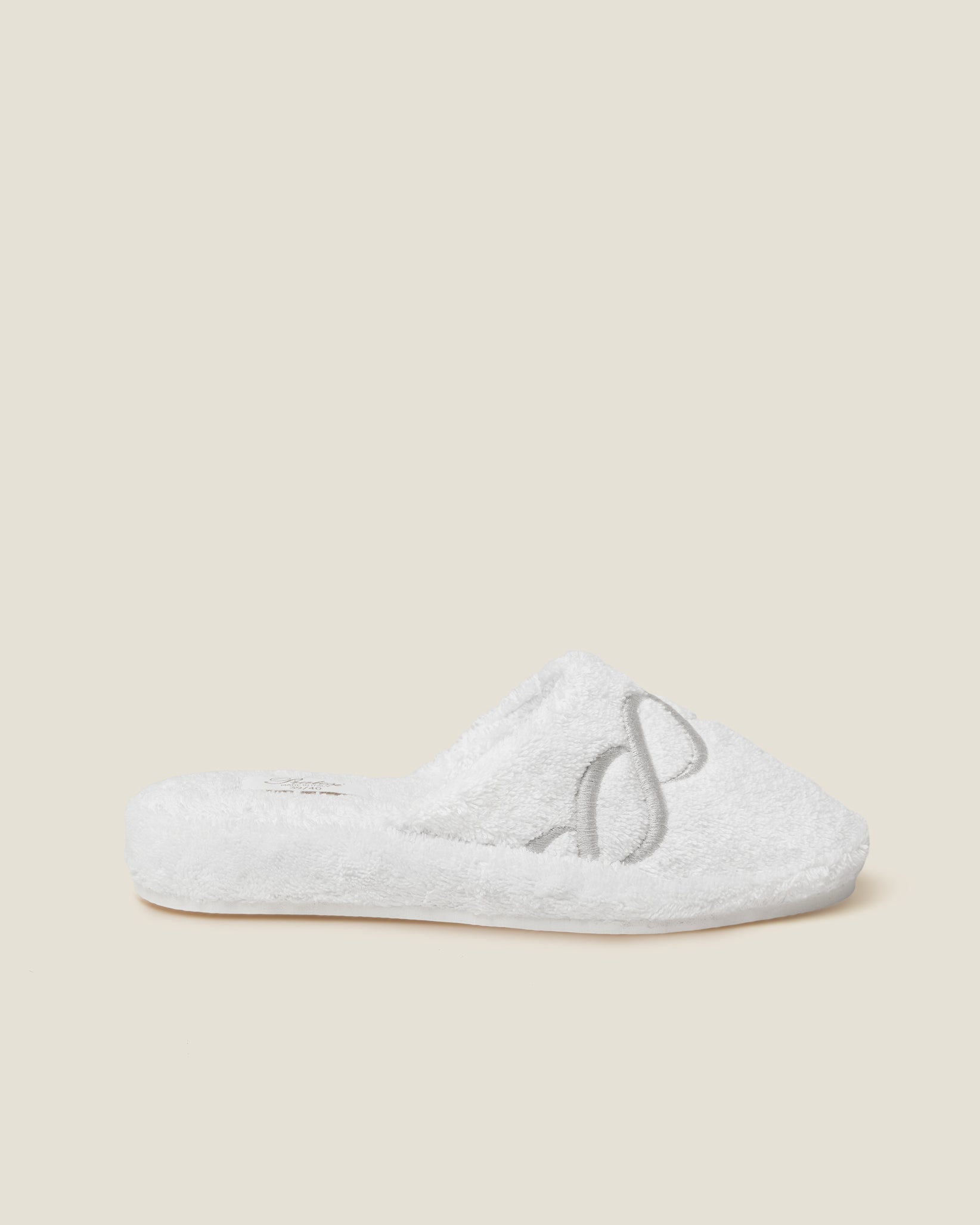 Treccia Slippers in white with silver embroidery
