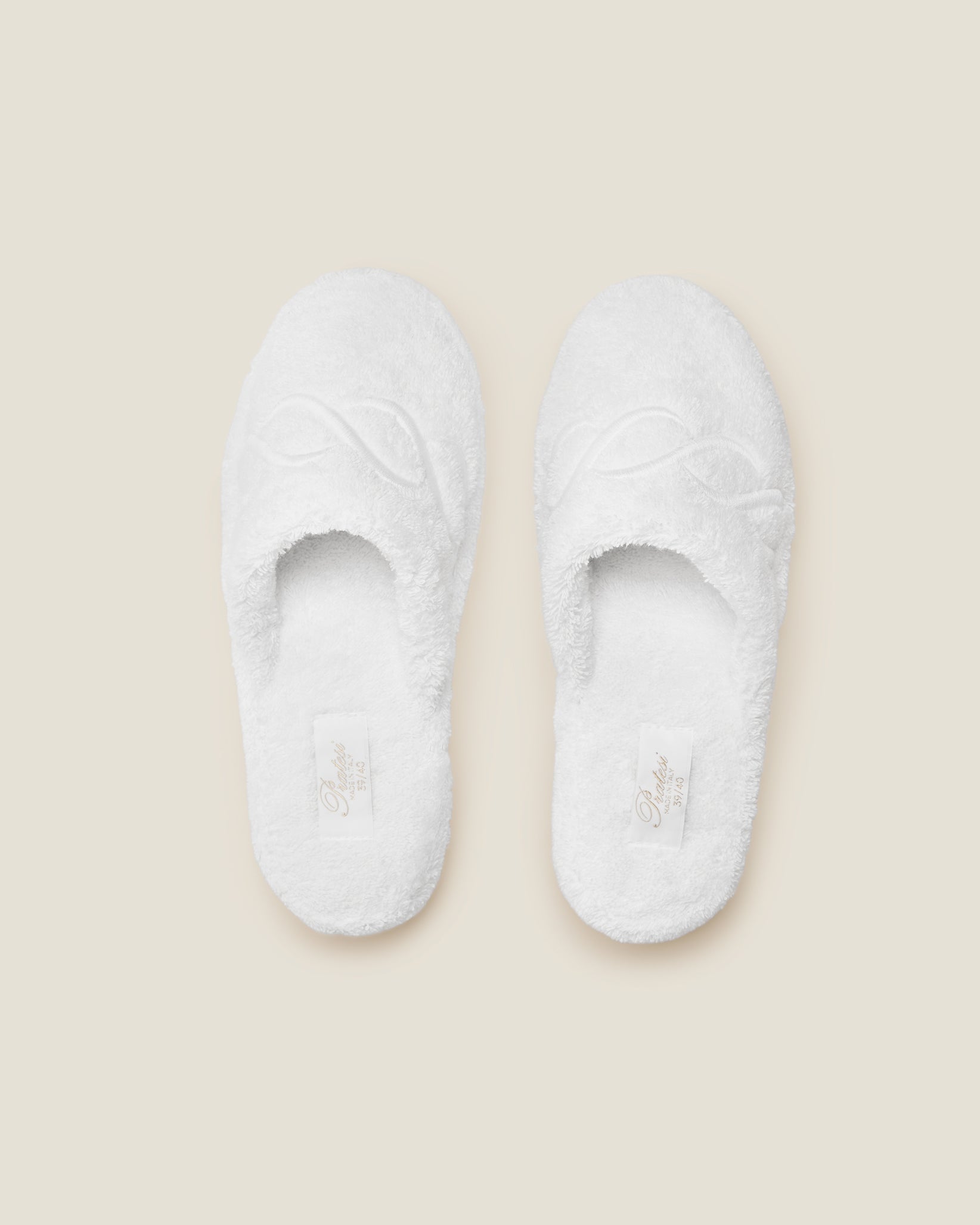 Treccia Slippers in white with white embroidery