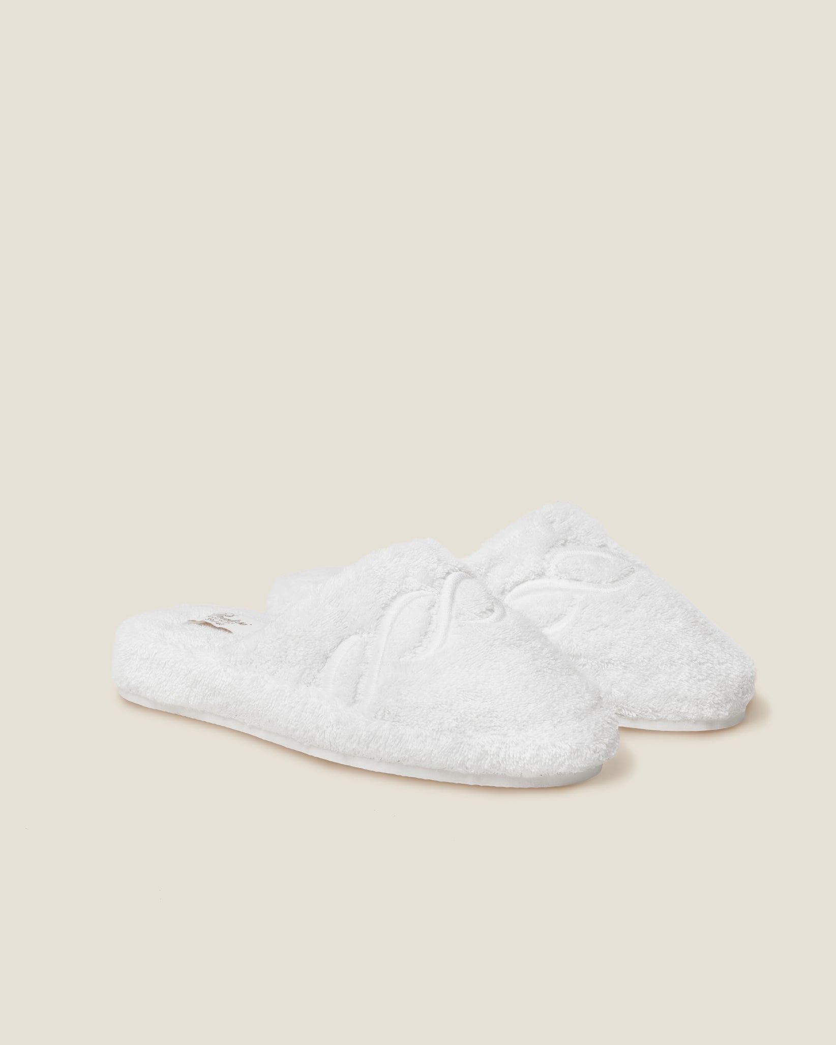 Treccia Slippers in white with white embroidery