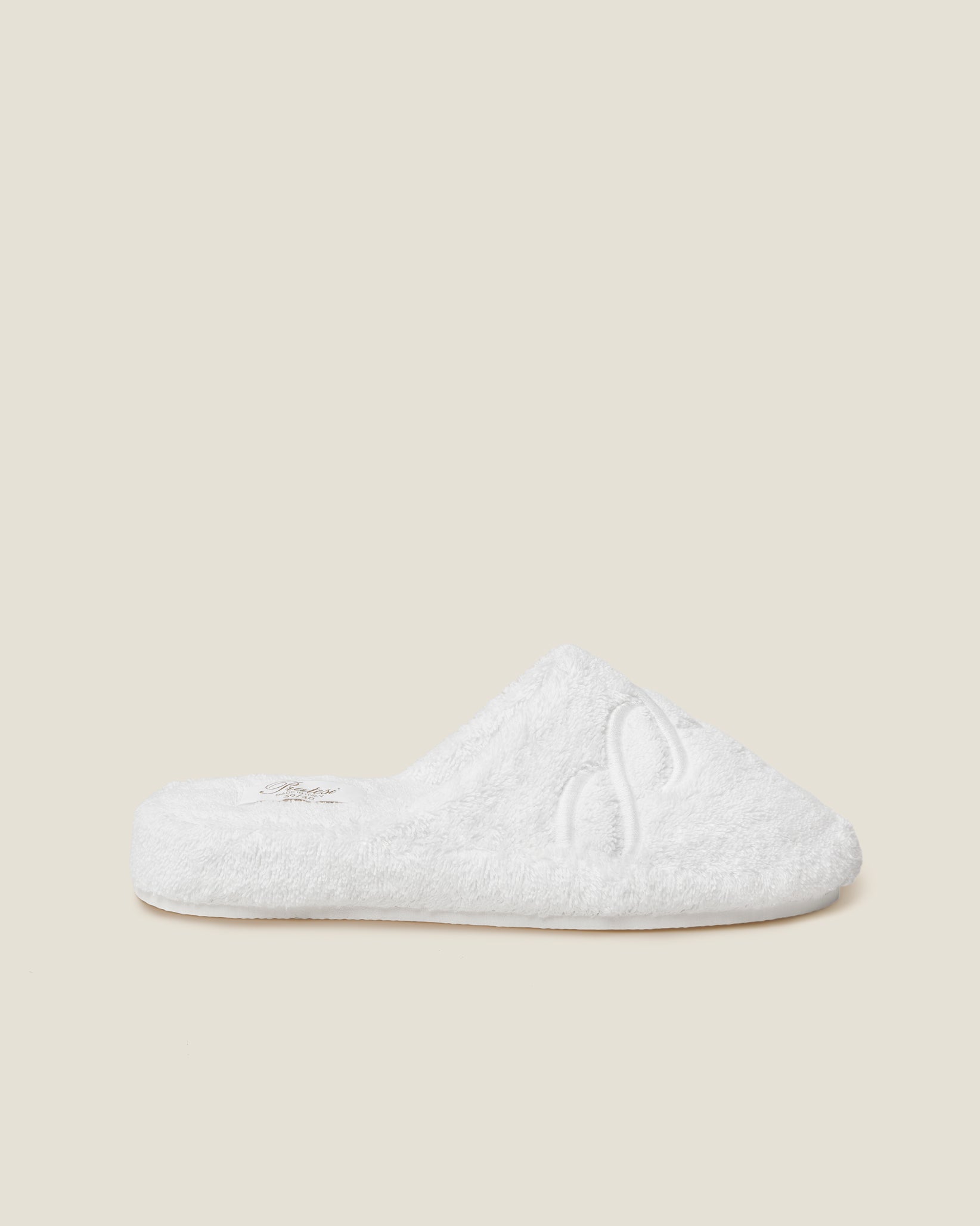 Treccia Slippers in white with white embroidery