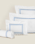 Tre Righe Splendore queen, standard, boudoir and neckroll sham in white/medium blue