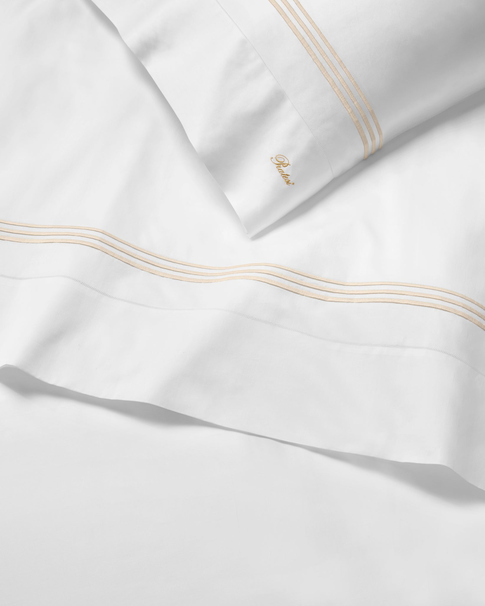 Tre Righe Splendore white/beige flat sheet and pillowcase