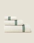 Tre Righe Ivory/emerald bath towels stack side angle