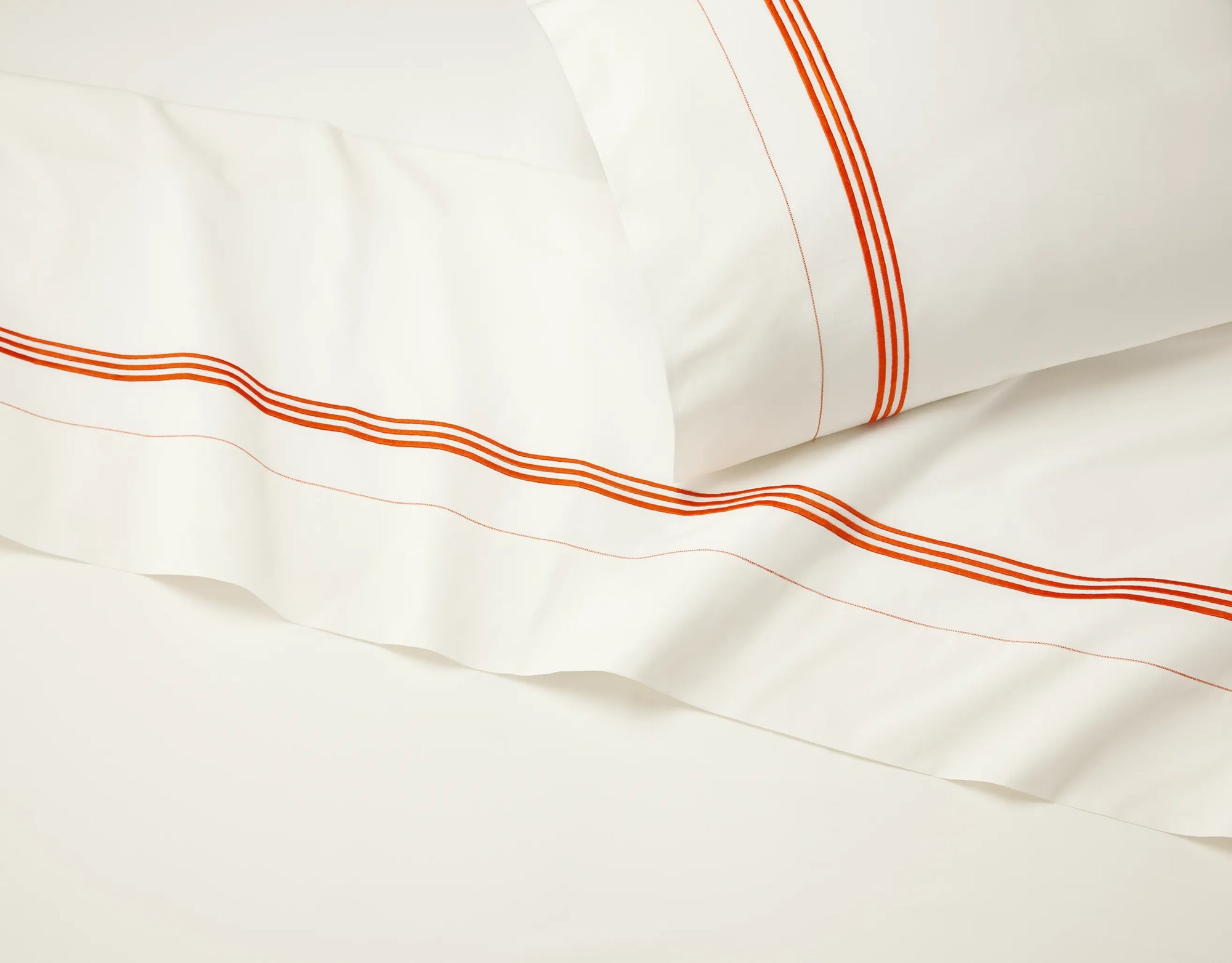 Tre Righe Ivory/orange flat sheet and pillowcase