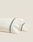 Tre Righe Ivory/Emerald pillowcase pair