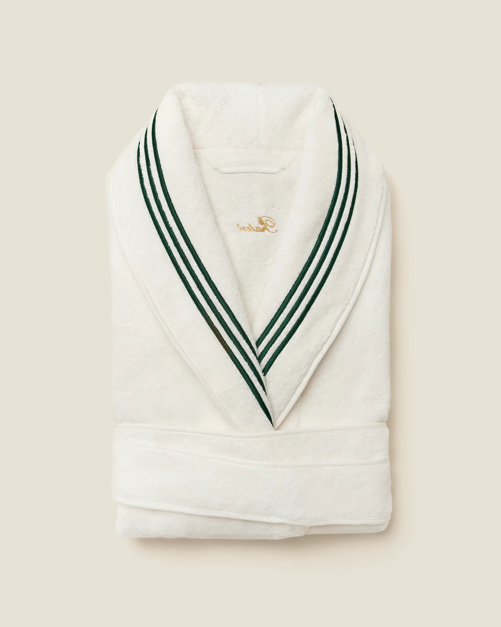 Tre Righe Ivory/emerald bathrobe folded