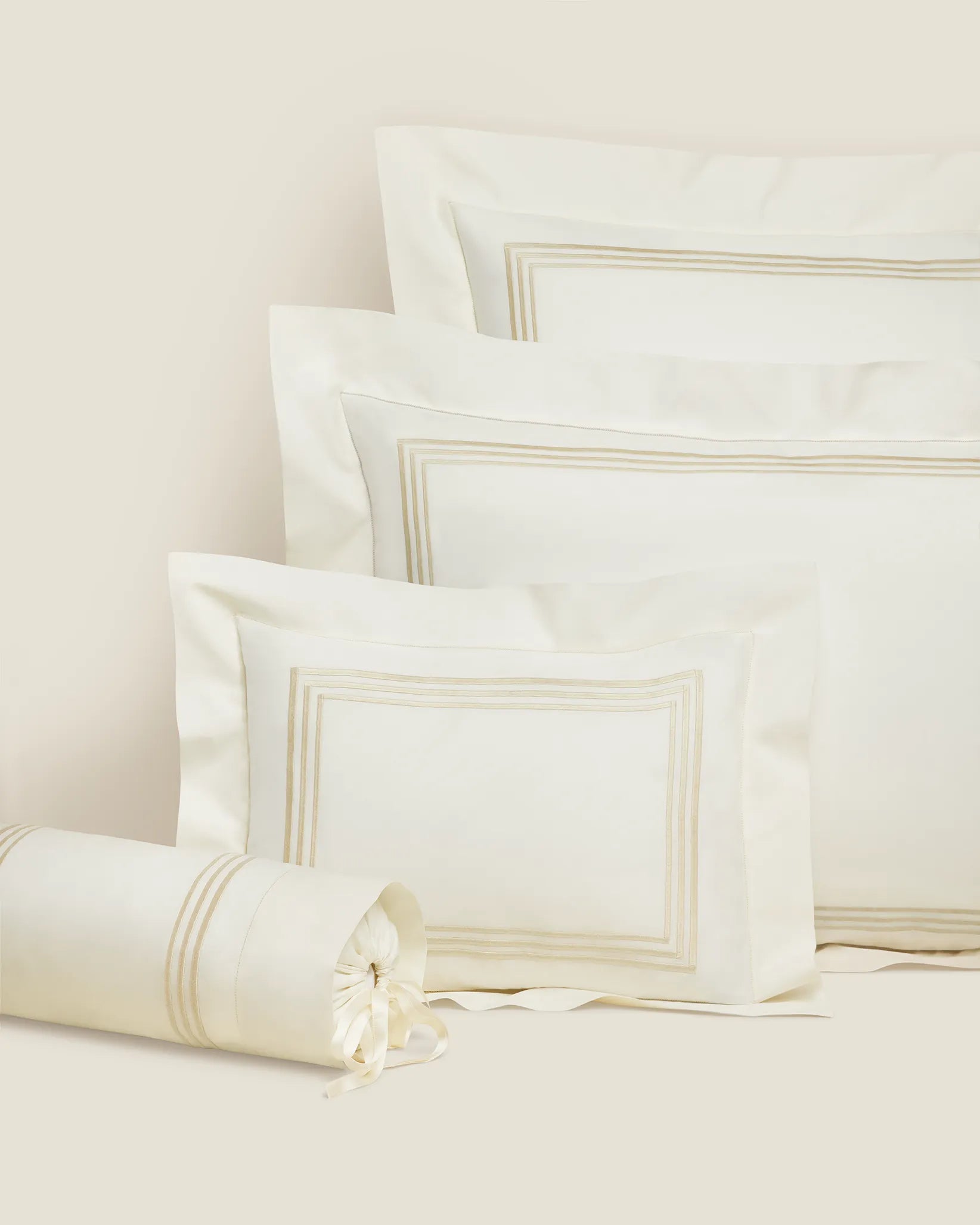 Tre Righe Ivory/Beige queen, standard boudoir and neckroll sham
