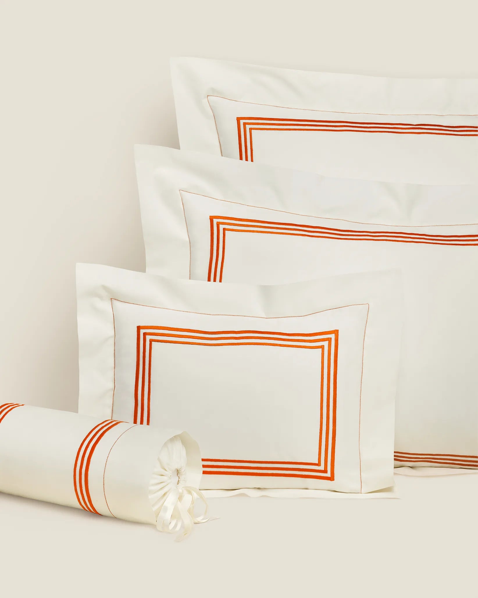 Tre Righe Ivory/Orange queen, standard boudoir and neckroll sham