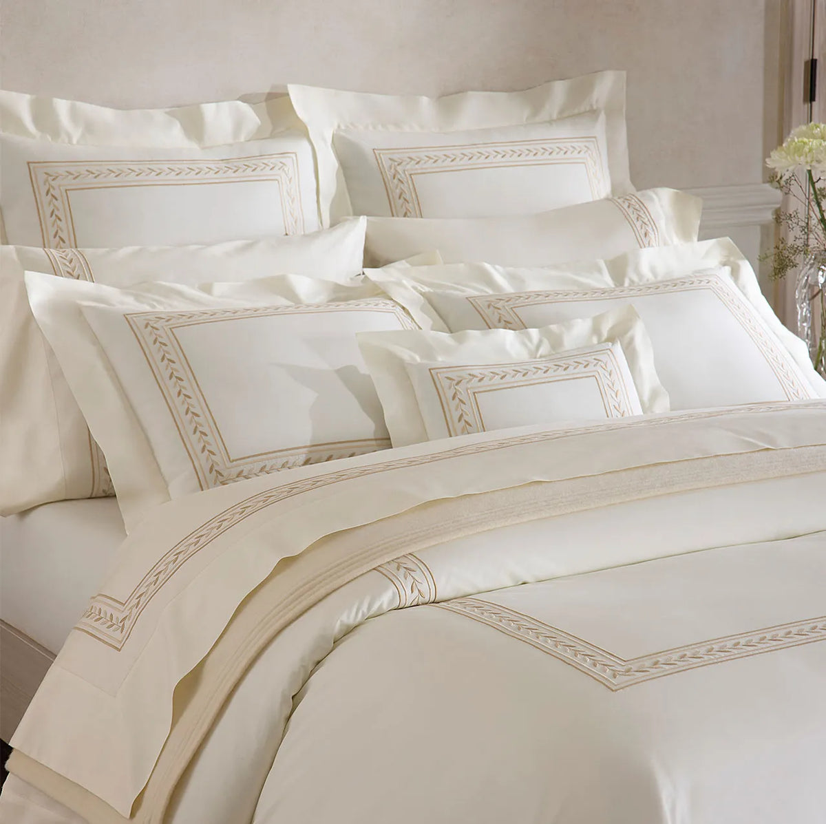 Close up of impero ivory bed