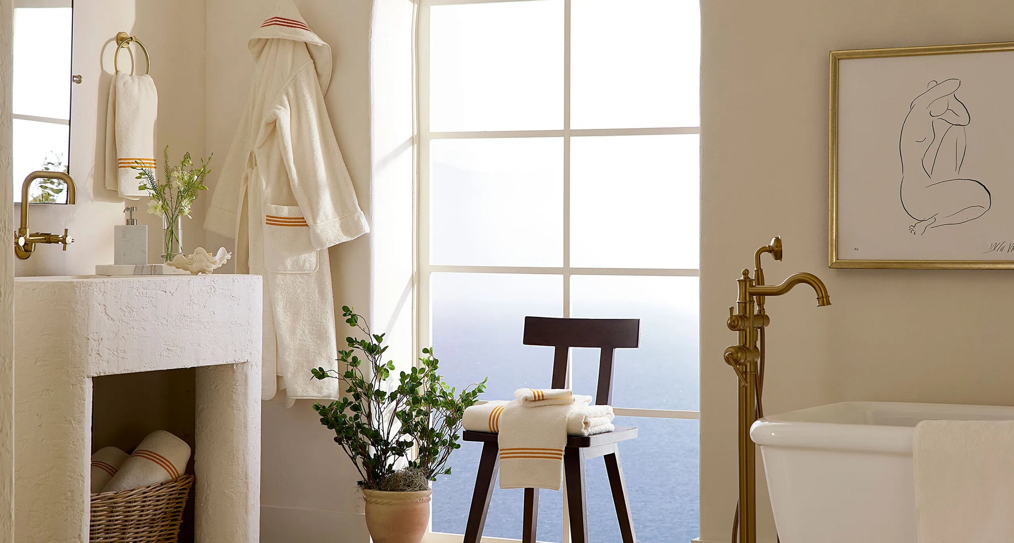 Tre Righe Ivory/Orange bath towels and robes