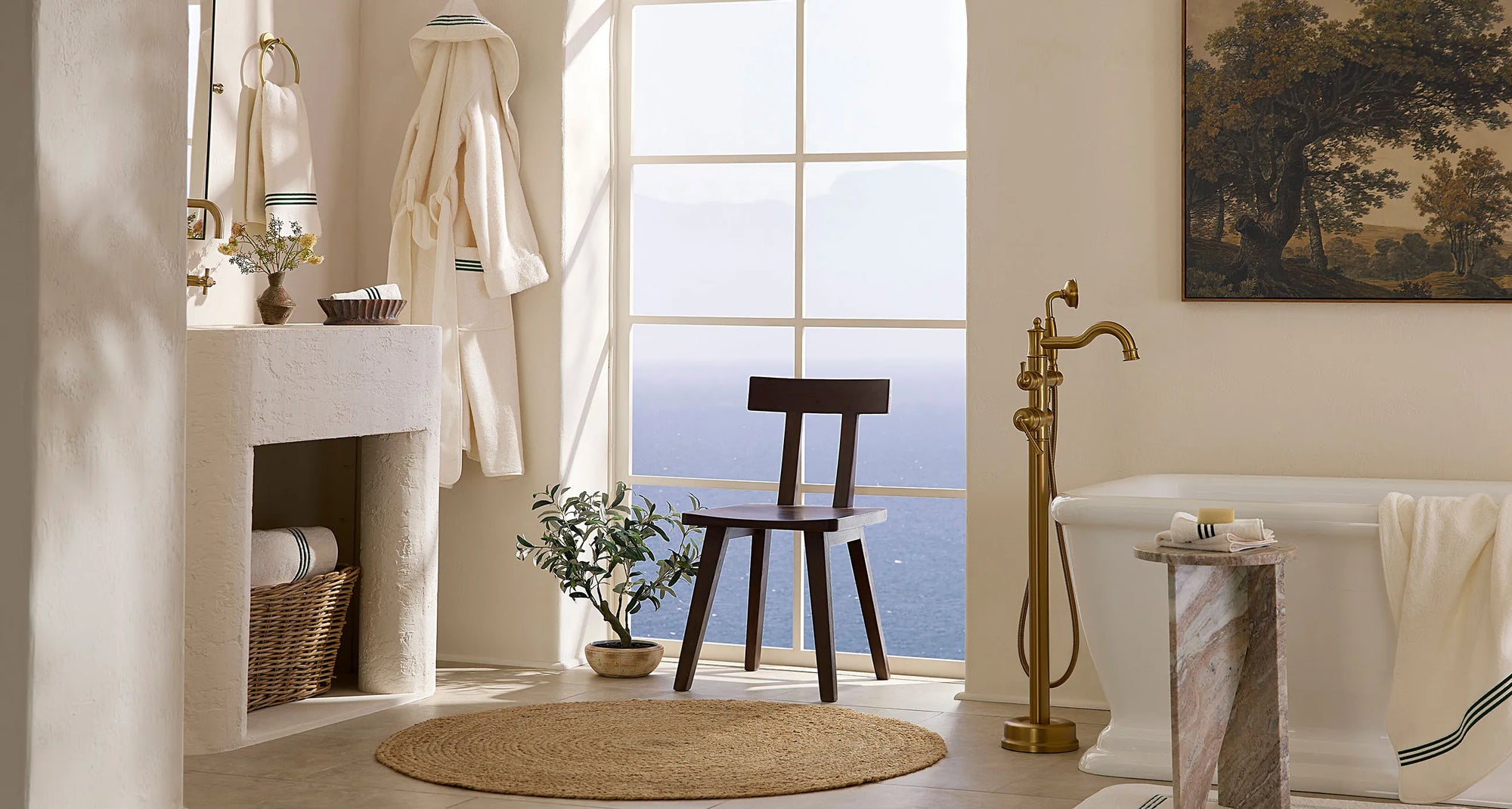 Tre Righe Ivory/emerald bath towels and robes