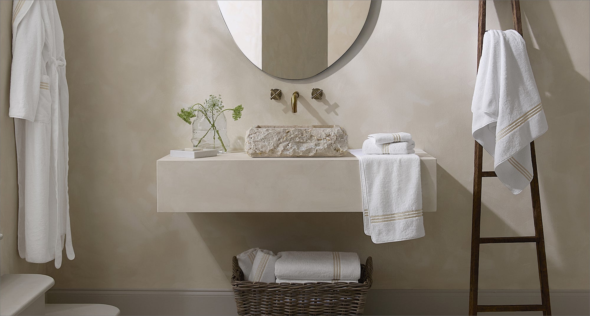 Tre Righe white/beige bath towels and robes