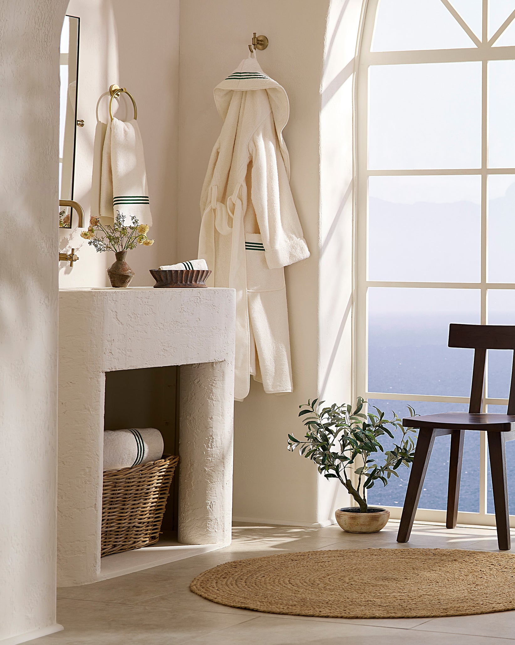 Tre righe ivory/emerald bath linens and robe