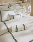 Tre Righe ivory/emerald bed side angle view