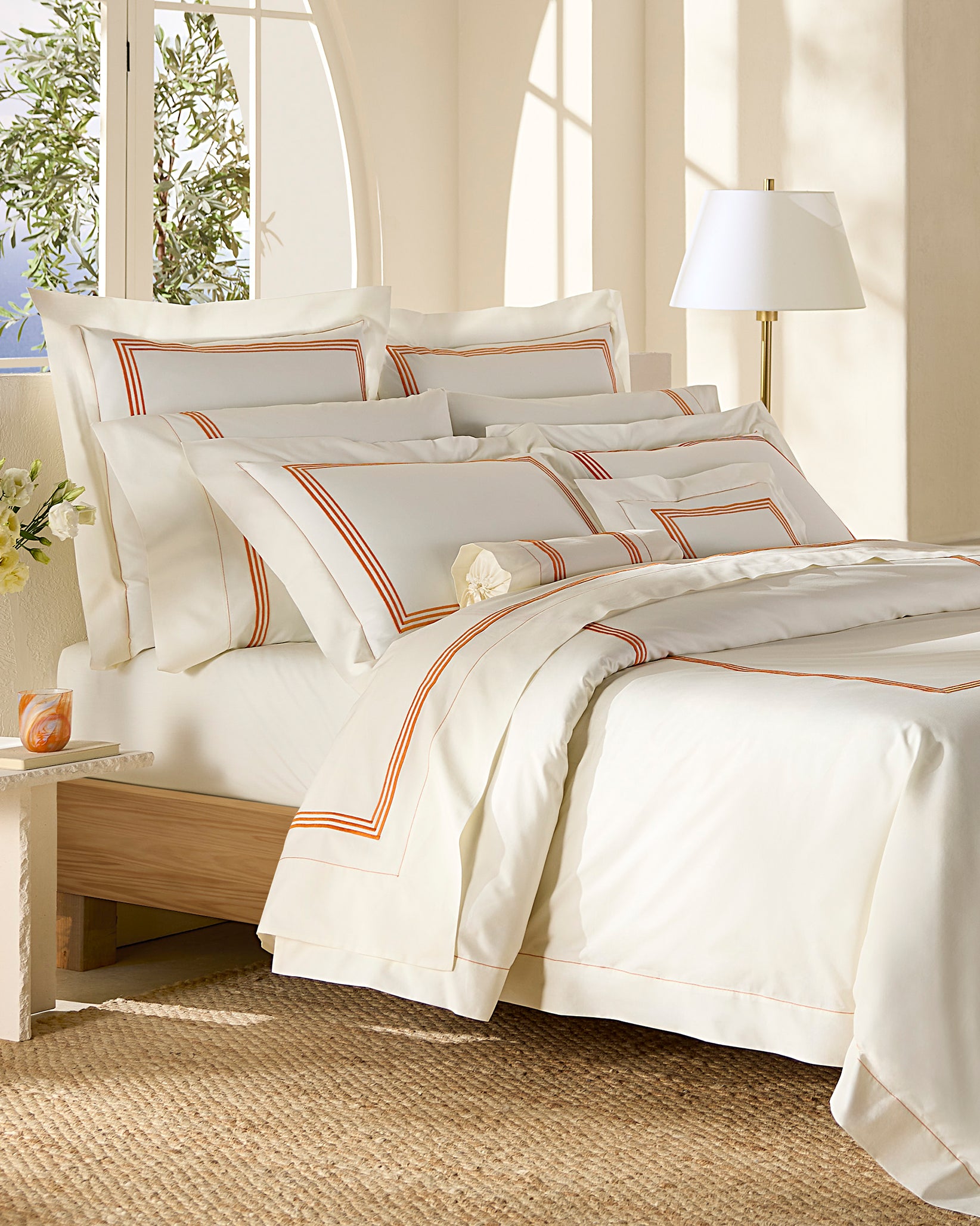 Tre Righe ivory/orange full bed side view